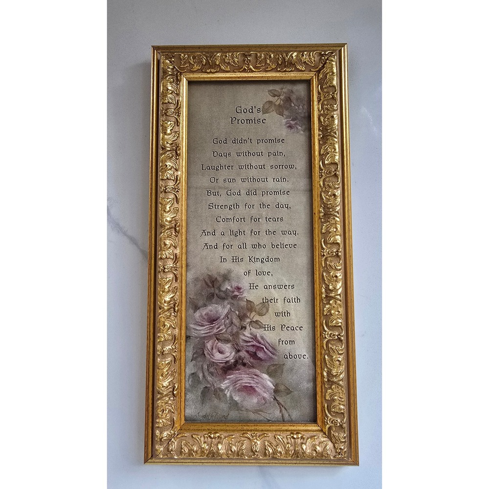 Frames of Mind Gods Promise Framed Poem Ornate Gold Floral Rose Religious Decor